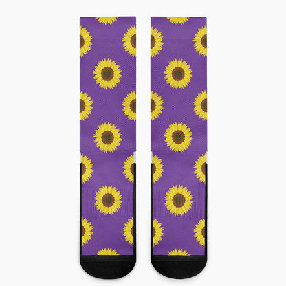 Purple Sunflower Pattern Print Crew Socks