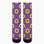 Purple Sunflower Pattern Print Crew Socks