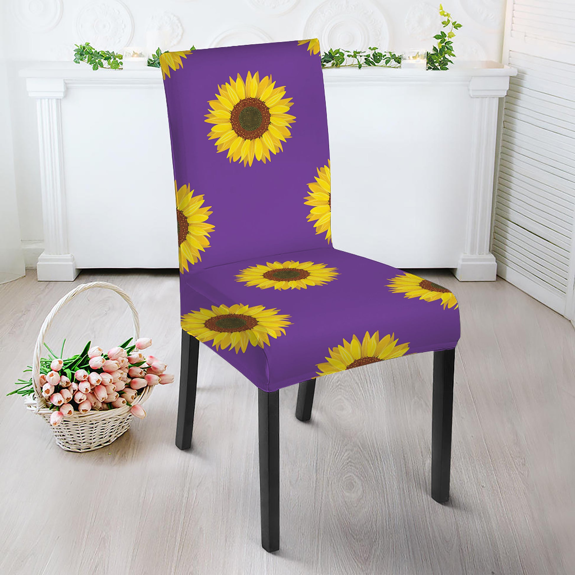 Purple Sunflower Pattern Print Dining Chair Slipcover