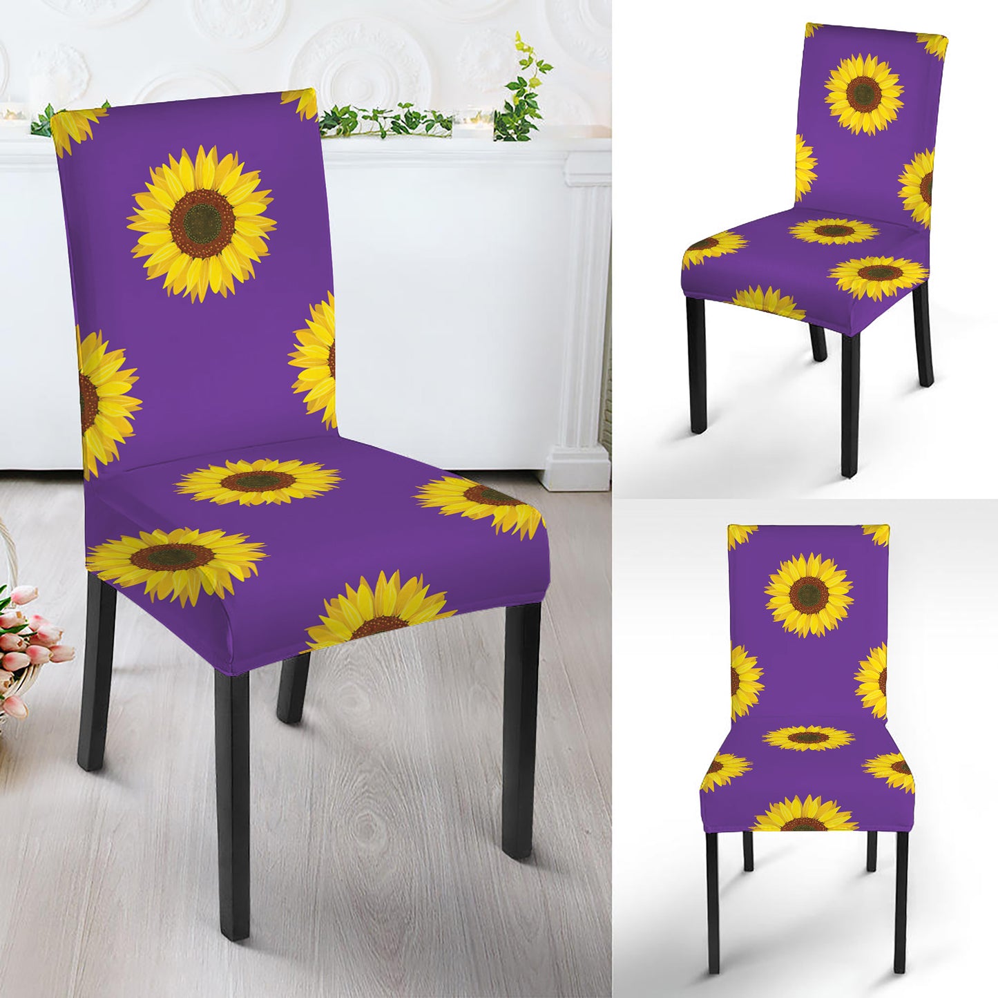 Purple Sunflower Pattern Print Dining Chair Slipcover
