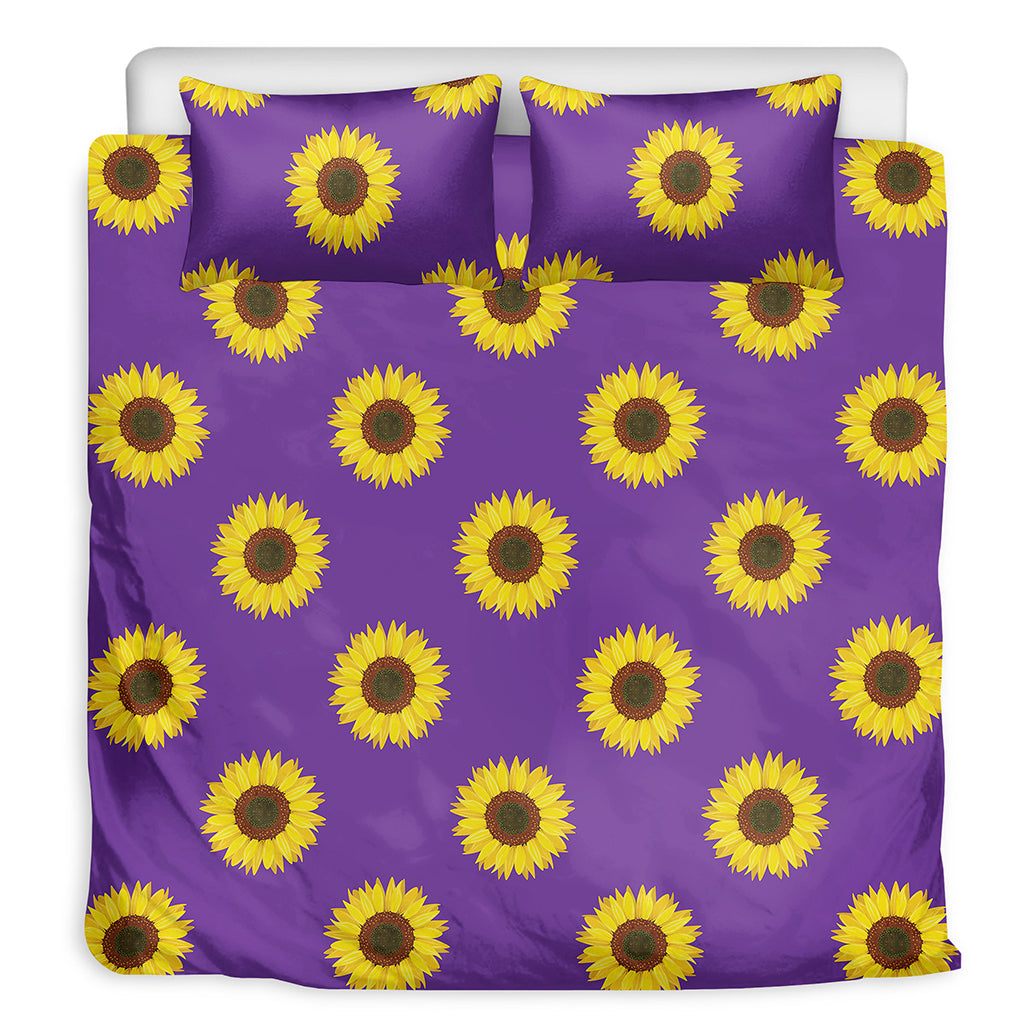 Purple Sunflower Pattern Print Duvet Cover Bedding Set