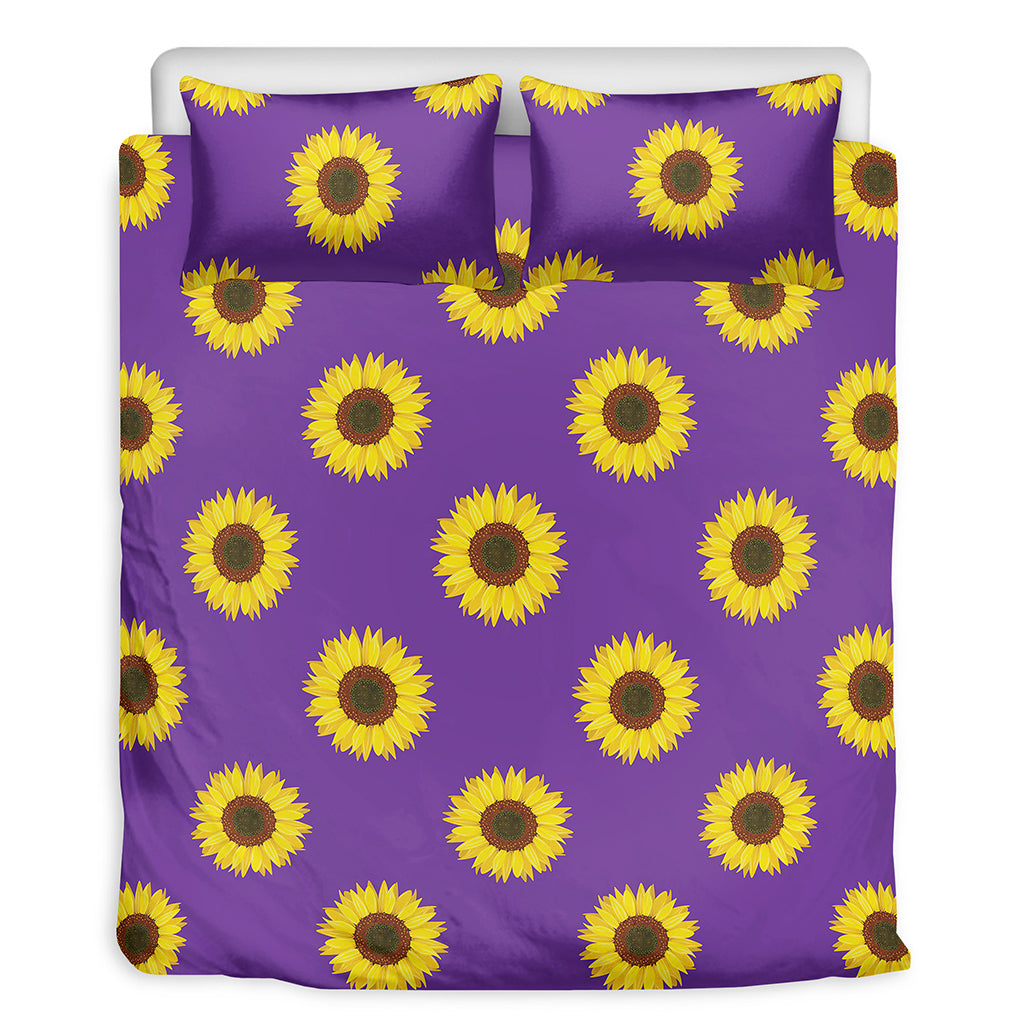 Purple Sunflower Pattern Print Duvet Cover Bedding Set