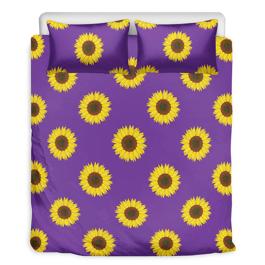Purple Sunflower Pattern Print Duvet Cover Bedding Set
