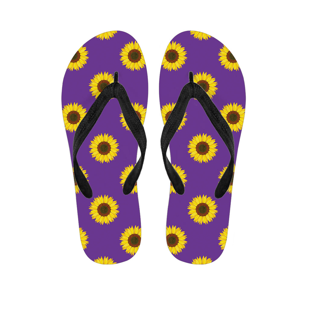 Purple Sunflower Pattern Print Flip Flops