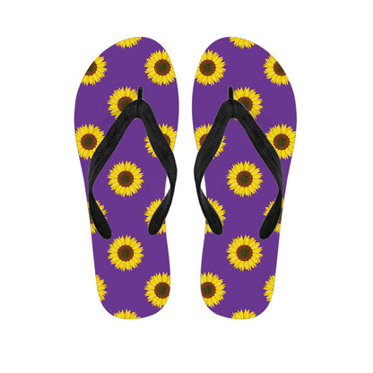 Purple Sunflower Pattern Print Flip Flops