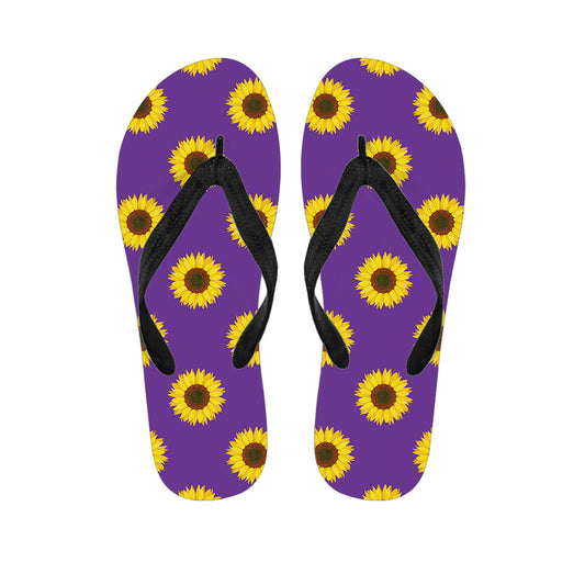 Purple Sunflower Pattern Print Flip Flops