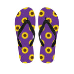Purple Sunflower Pattern Print Flip Flops