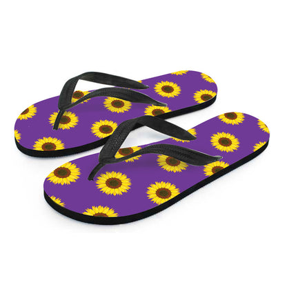 Purple Sunflower Pattern Print Flip Flops