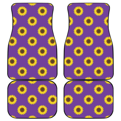Purple Sunflower Pattern Print Front and Back Car Floor Mats