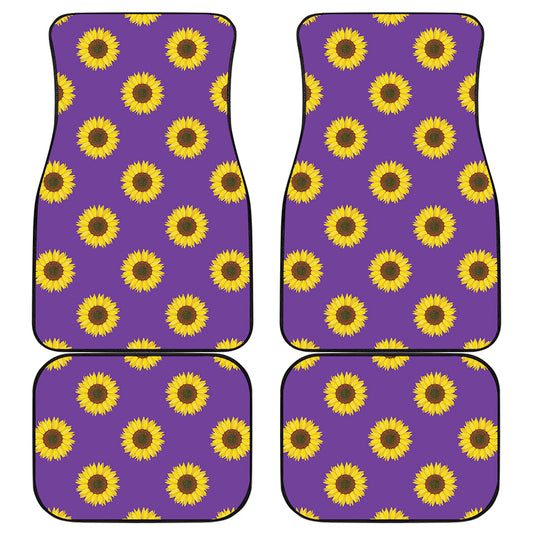 Purple Sunflower Pattern Print Front and Back Car Floor Mats