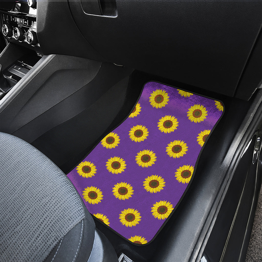 Purple Sunflower Pattern Print Front and Back Car Floor Mats