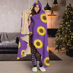 Purple Sunflower Pattern Print Hooded Blanket