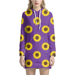 Purple Sunflower Pattern Print Hoodie Dress