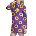 Purple Sunflower Pattern Print Hoodie Dress