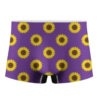 Purple Sunflower Pattern Print Men's Boxer Briefs