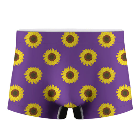 Purple Sunflower Pattern Print Men's Boxer Briefs