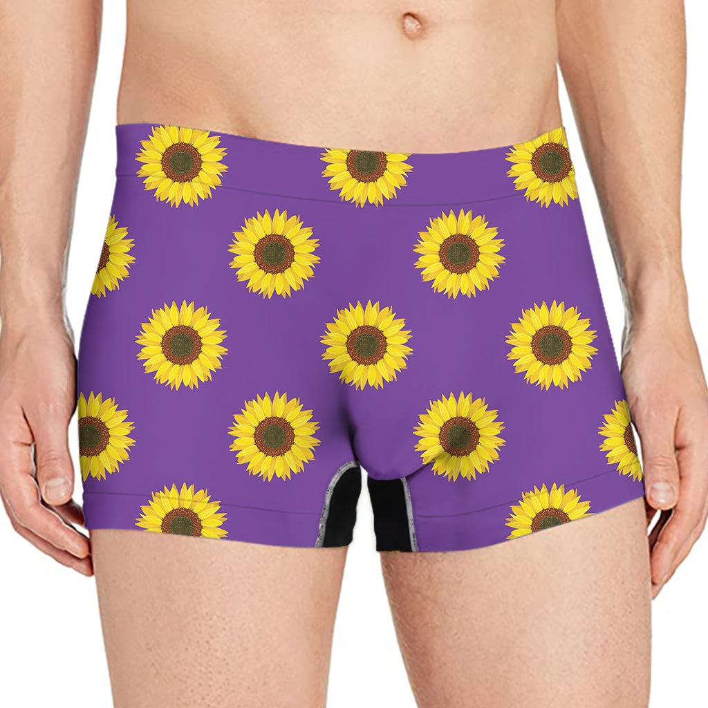 Purple Sunflower Pattern Print Men's Boxer Briefs