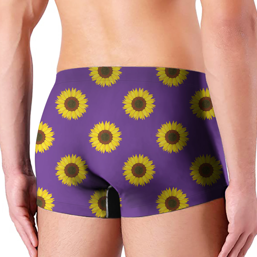 Purple Sunflower Pattern Print Men's Boxer Briefs
