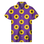 Purple Sunflower Pattern Print Men's Short Sleeve Shirt
