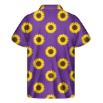 Purple Sunflower Pattern Print Men's Short Sleeve Shirt
