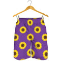 Purple Sunflower Pattern Print Men's Shorts