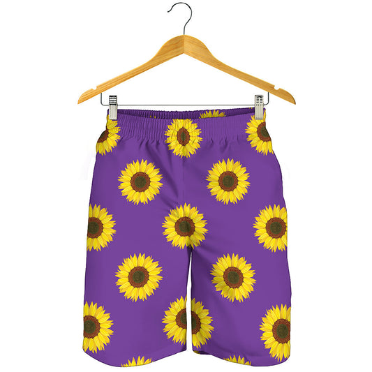 Purple Sunflower Pattern Print Men's Shorts