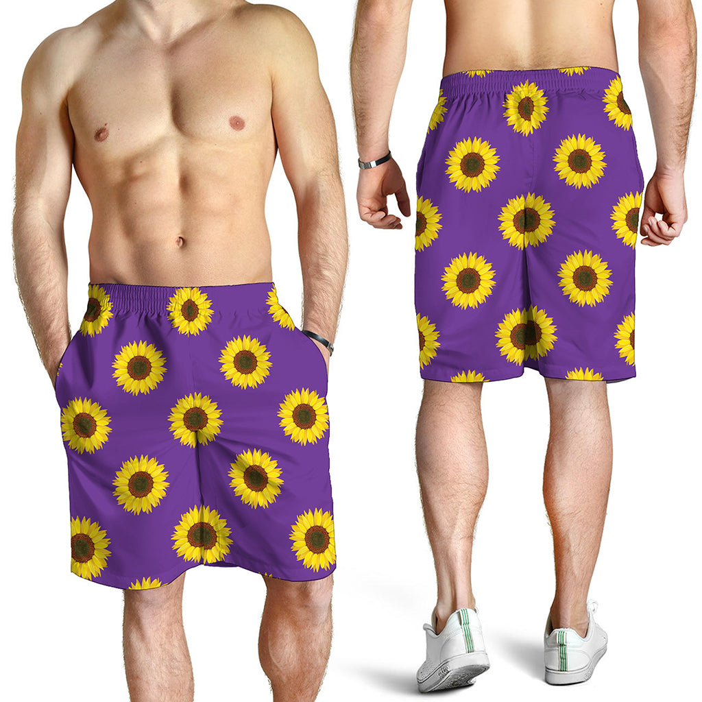 Purple Sunflower Pattern Print Men's Shorts