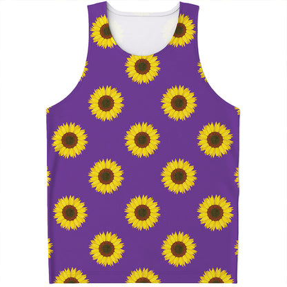 Purple Sunflower Pattern Print Men's Tank Top