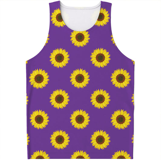 Purple Sunflower Pattern Print Men's Tank Top