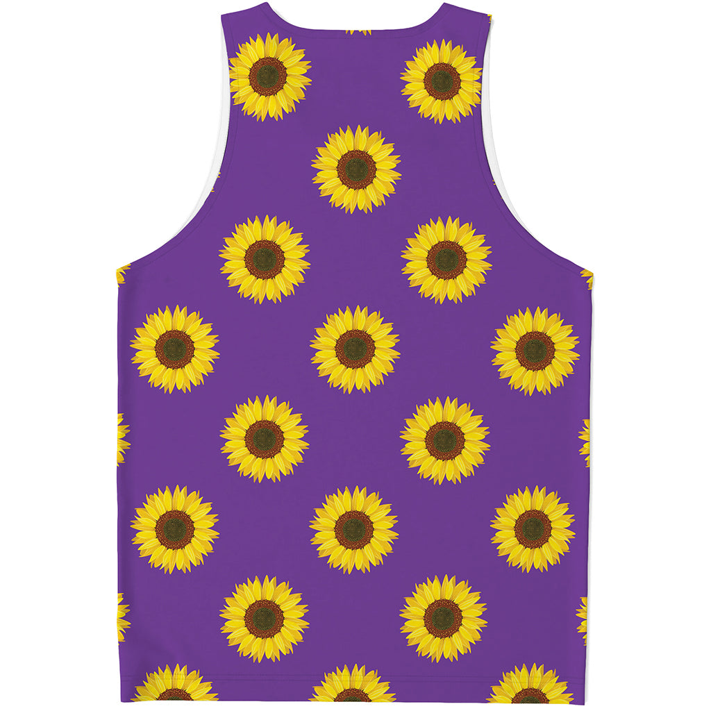 Purple Sunflower Pattern Print Men's Tank Top
