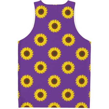 Purple Sunflower Pattern Print Men's Tank Top