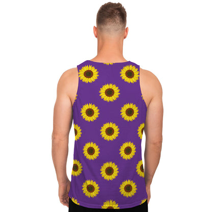 Purple Sunflower Pattern Print Men's Tank Top