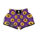 Purple Sunflower Pattern Print Muay Thai Boxing Shorts
