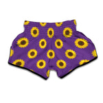 Purple Sunflower Pattern Print Muay Thai Boxing Shorts