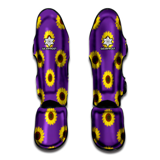 Purple Sunflower Pattern Print Muay Thai Shin Guard