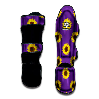 Purple Sunflower Pattern Print Muay Thai Shin Guard