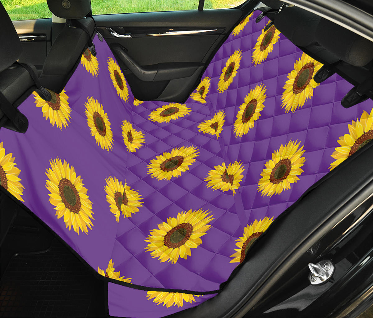 Purple Sunflower Pattern Print Pet Car Back Seat Cover