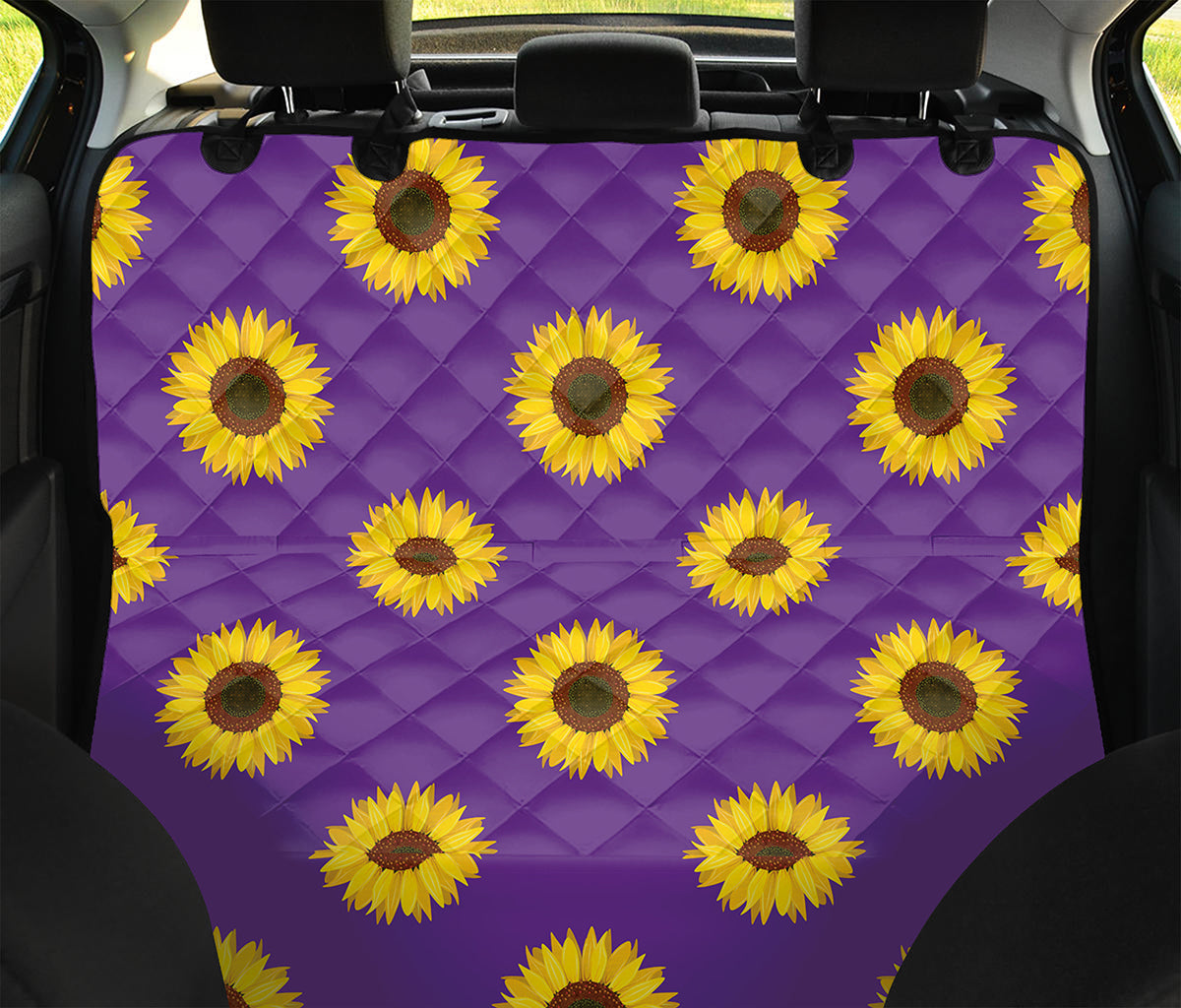 Purple Sunflower Pattern Print Pet Car Back Seat Cover