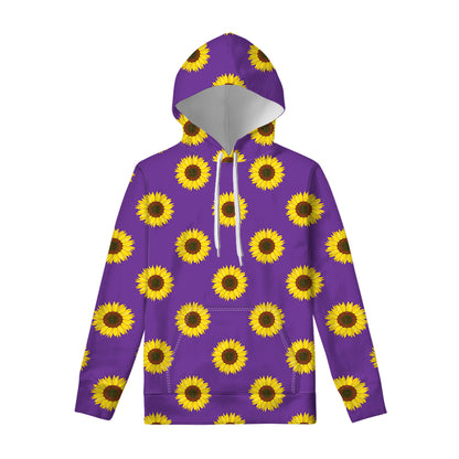 Purple Sunflower Pattern Print Pullover Hoodie