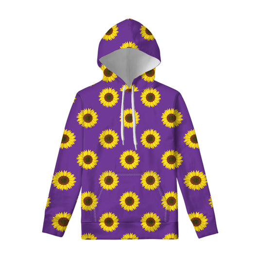 Purple Sunflower Pattern Print Pullover Hoodie