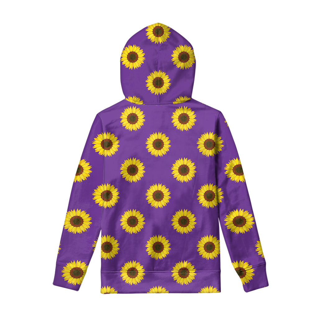 Purple Sunflower Pattern Print Pullover Hoodie