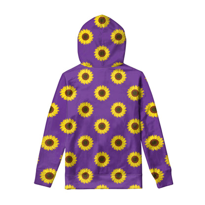 Purple Sunflower Pattern Print Pullover Hoodie