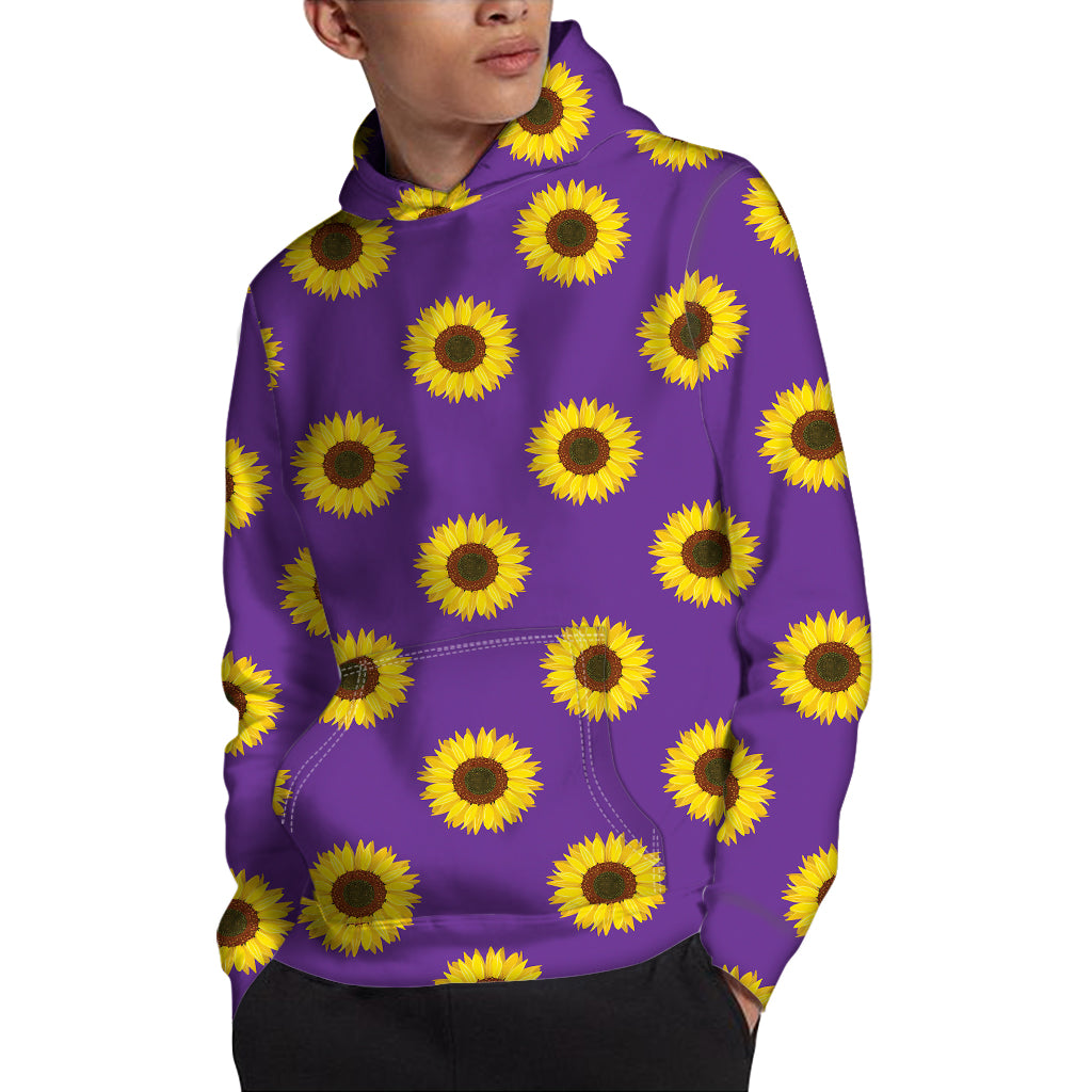 Purple Sunflower Pattern Print Pullover Hoodie