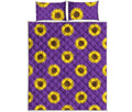 Purple Sunflower Pattern Print Quilt Bed Set