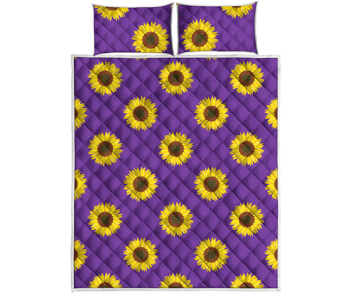 Purple Sunflower Pattern Print Quilt Bed Set