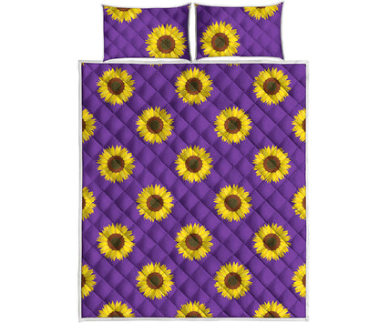 Purple Sunflower Pattern Print Quilt Bed Set