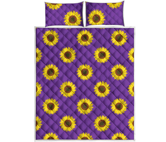 Purple Sunflower Pattern Print Quilt Bed Set