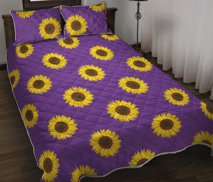 Purple Sunflower Pattern Print Quilt Bed Set