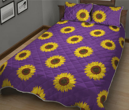 Purple Sunflower Pattern Print Quilt Bed Set