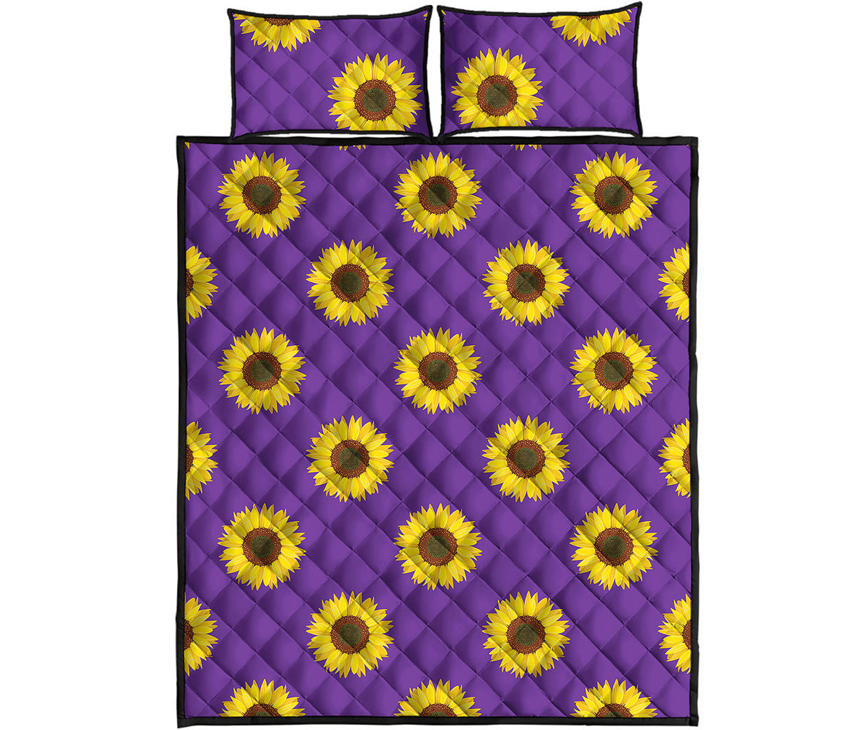 Purple Sunflower Pattern Print Quilt Bed Set